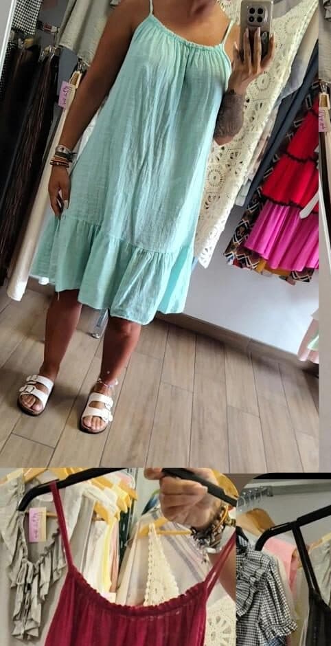 Vestido tirantes algodón menta